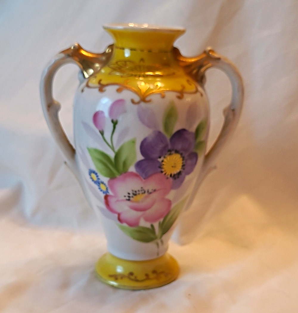 Vintage J.B. Betson’s Porcelain Vase Hand Painted Roses Gold Trim Mid-Century